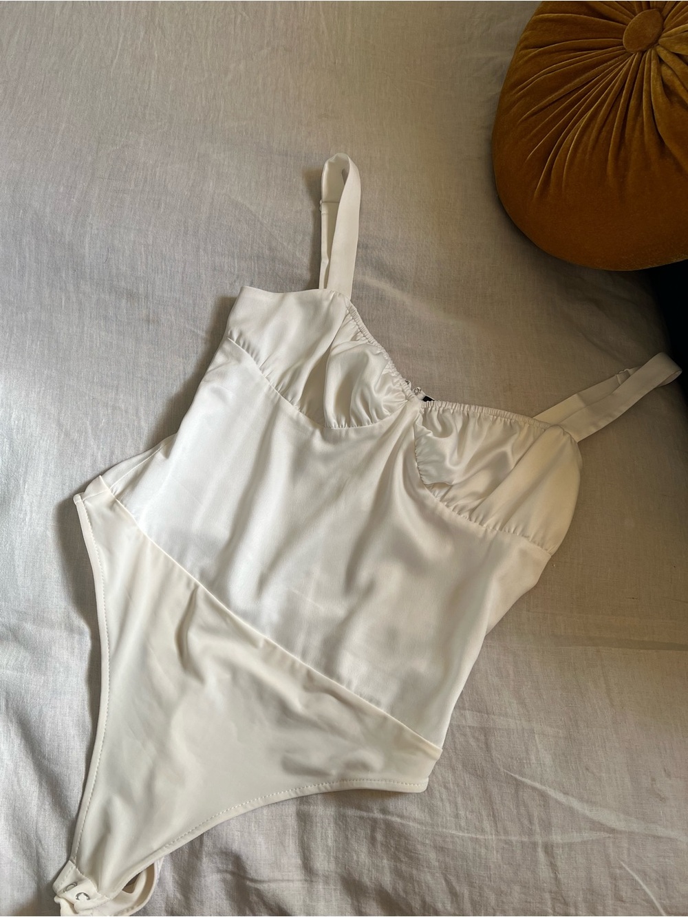 White Satin Bodysuit with Adjustable Straps